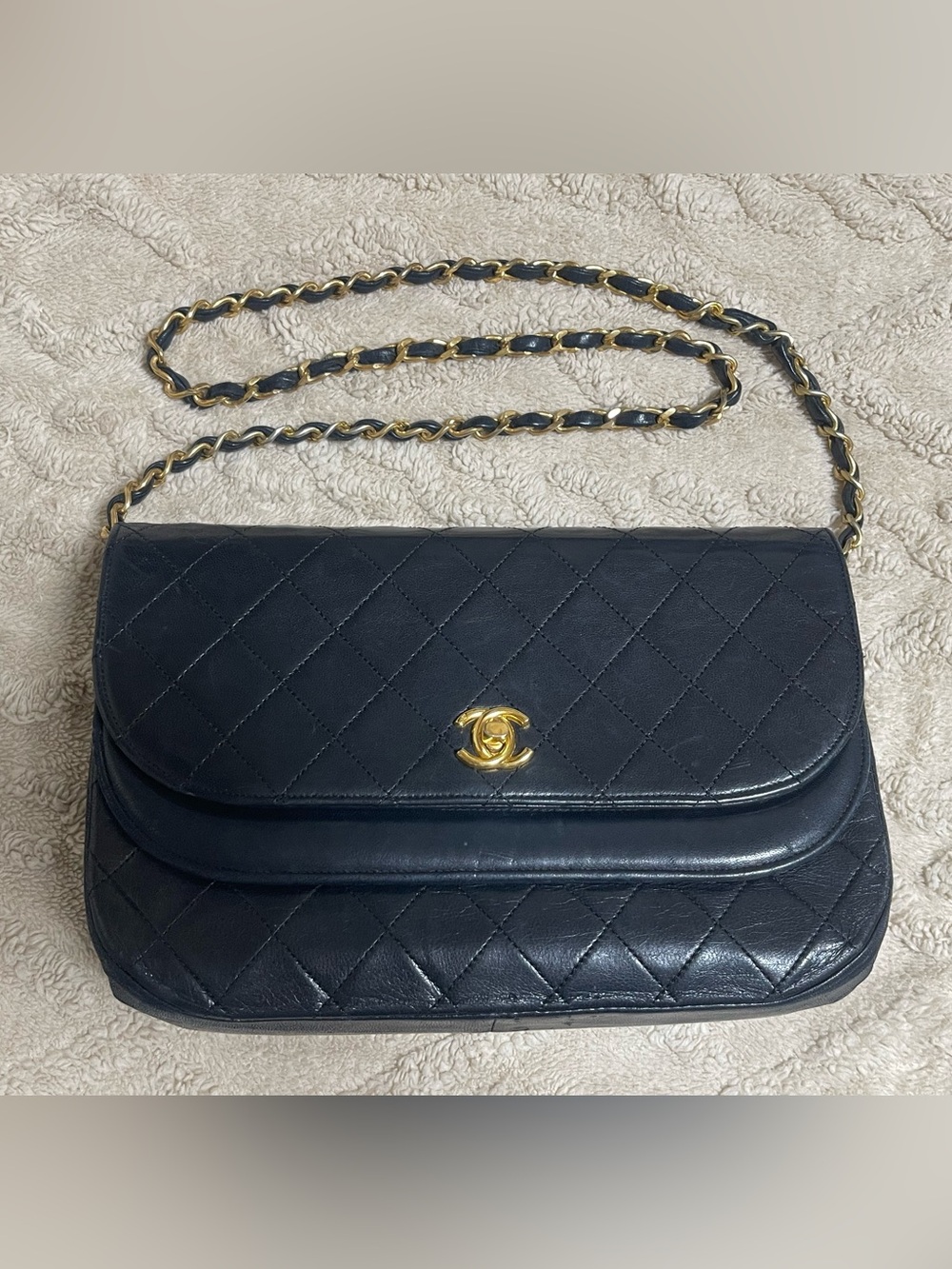 CHANEL Black Quilted Double Flap Shoulder Bag Gold Hardware WOC wallet on chain